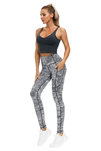 Image of THE GYM PEOPLE Thick High Waist Yoga Pants with Pockets, Tummy Control Workout Running Yoga Leggings for Women