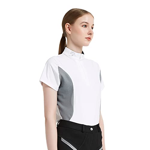 Hr Farm Women's Quick Dry Short Sleeve Rider Sport Sun Shirt (White/Gray, X-Small) #TOP1