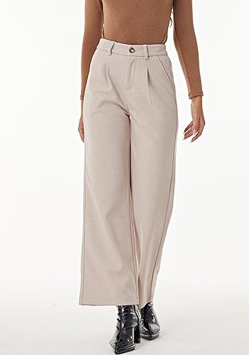 heipeiwa Women's Winter Fall Wool Blend Thick Warm Wide Leg Dress Business Casual Pants Trouser2