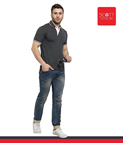 Image of Scott International Men's Organic Cotton Regular Fit Polo T-Shirt (Charcoal with White, XL)