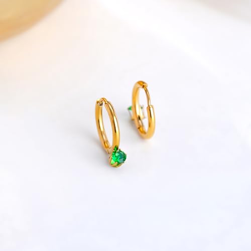Image of Rubans Demi Fine Stainless Steel Emerald Hoop Jewels Gift for Women & Girls