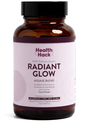 Vitamínicos, Health Hack Radiant Glow con Aguaje | Suplemento Belleza para Cabello, Piel, Uñas y más para Mujeres | Aguaje, Maca, Ácido Hialurónico, Frambuesa Roja,...