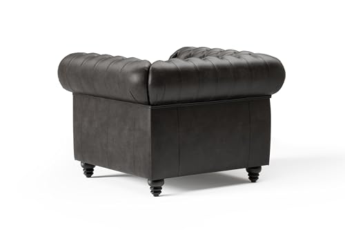 Sillón clásico negro de cuero con respaldo capitoné miniatura 4