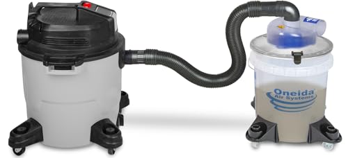 Oneida Dust Deputy Low-Pro Deluxe Lid Dust Separator Kit with Clear 5-Gallon Dust Collection Bucket, 3 ft Hose, 2.5 in Adapter, & Mounted Casters for Shop Wet Dry Vacuums - Made in USA