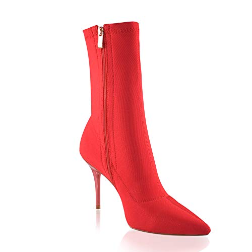 Vivianly Stretch Pointed Toe Sock Booties Mid-Calf Ankle Boot Stiletto Heel Boots For Women Size 9 B(M) Us thumb #3