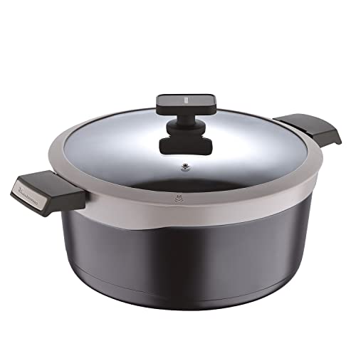 BERGNER Gastro Non Stick Casserole/Briyani Pot/Handi with Glass Lid 28Cm, Induction Base, Thickness 4.1Mm, Brown, Gas Ready, 1 Liters