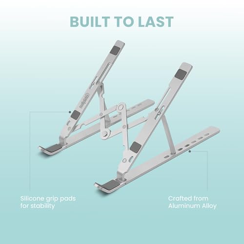 Image of SL-221, 6-Level Adjustable Foldable Aluminum and Silicone Build Laptop Stand, Multi-Size Compatible, Easy Folding for Storage Ergonomic Comfort Works with MacBook, Dell, HP & More (Silver)