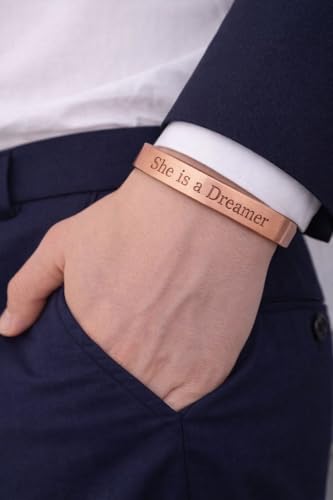 Image of Touchstone Inspirational Copper Engraved Magnetic Bracelets for Women-Personalized Jewelry Gifts for Best Friend /Mom /Daughter /Sister - Adjustable Bracelet in a Gift Box She is a Dreamer