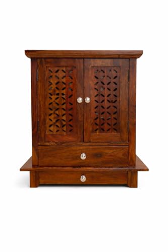 Image of Wudniture Solid Sheesham Wood Handcrafted Temple for Home & Puja Room (Natural Teak Finish) | Wooden Pooja Mandir
