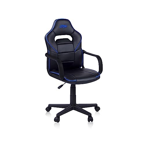 duehome | DRW, Silla Gamer, Silla de Oficina Gaming Estudio o Escritorio, Acabado en Símil Piel Negro y Azul, Medidas: 46,5 cm (Ancho) x 46 cm (Largo) x 98-109,5 cm (Alto)