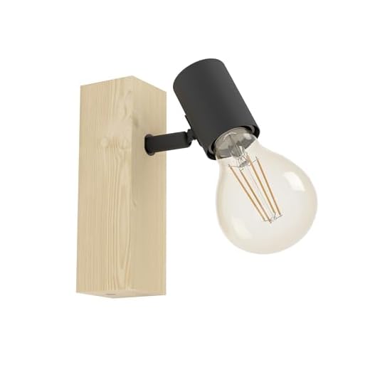 EGLO Wandlampe Townshend, 1 flammige Vintage Wandleuchte im Industrial Design, Retro Lampe aus Stahl und Holz, Farbe: schwarz, braun, Fassung: E27