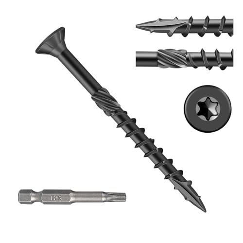 Image of Deck Screws 2 Inch, Wood Screws #8x2 inch, 106 Pcs Black | Rust Resistant Epoxy Coated, Outdoor Wood Screws, Torx Screws Exterior Fence Screws, T25 Star Bit Included 1 lbs
