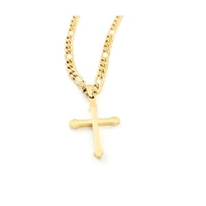 24K Gold Figaro Chain Style Cross Pendant Necklace 5MM Cross Necklace Clasp for MEN, WOMEN HUSBAND Thin for Charms Miami Cuban Link Diamond Cut Religious Holy