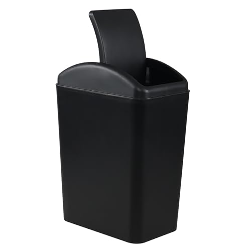 Image of 4.5 Gallon Plastic Swing Lid Trash Can, Swing-Top Trash Bin, Black | Small Slim Garbage Can, Waste Basket with Lid