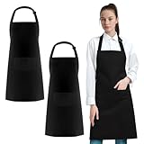 HAGOT 2 Piezas Delantal Ajustables del Cocinero, Impermeables Delantales con Bolsillo, Unisex Delantal para Cocina Cafetería Restaurante (Negro)