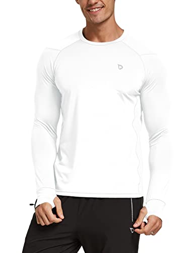 BALEAF Men's Athletic Long Sleeve Running Shirts Thumbholes Sunproof Fishing T-Shirt Moisture Wicking Tops White L