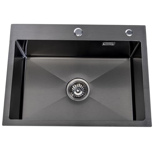 Lendo Online Fregadero Cocina de Acero Inoxidable   Fregadero grande con sistema de drenaje de agua, salida de sifón   Con orificio para grifo   Plata (Nero, 59x44x20cm)