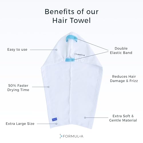 FORMUL-A Microfiber Hair Towel Wrap for Women – Anti Frizz Towel - Fast Hair Drying Towel Wrap – Hair Care Products – Hair Plopping Wrap Towel – Hair Turban for Wet Hair – Super Absorbent
