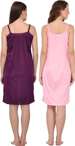 Image of You Forever Women Sexy Satin Striped Solid Above Knee Length Nighty, Loungewear, Nightwear, Sleepwear, Home Wear Short Nighty for Women Pack of 2