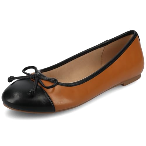 Journee Collection Womens Kaiah Ballet Dress Flats with Bow Cushioned Slip On Round Cap Toe Two Tone Mesh Shoe