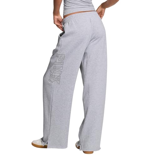 Victoria's Secret Pink Women's Campus Fleece Wide-Leg Sweatpants, VS Medium Heather Grey, (XXL)