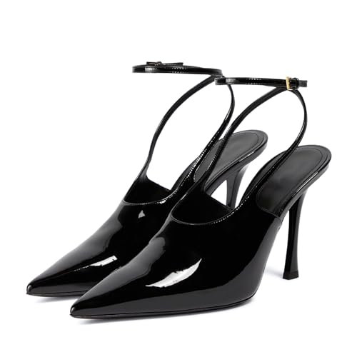 anteikira Women's Ankle Strap Pointed Toe Stiletto Heel Pumps Slingbacks Closed Toe High Heels Party Wedding Evening Fashion Dress Shoes for Women