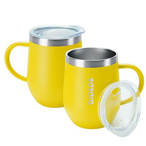 Image of BJPKPK 2PCS Insulated Coffee Mug with Lid, 12oz Stainless Steel Tumbler | Travel Coffee Mug with Handle, Vacuum Insulated Tumbler Cup for Camping, Office, Home, BPA Free Lid, Hot & Cold