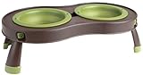Dexas Popware for Pets Elevated Tandem Feeder Bowls with Legs, Small, Brown/Green