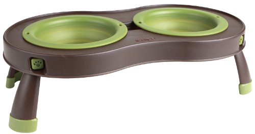 Dexas Popware for Pets Elevated Tandem Feeder Bowls with Legs, Small, Brown/Green