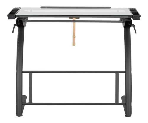 sd studio designs triflex drawing table sit to stand up adjustable office home computer desk 352534 w x 23534 d charcoal blackclear glass