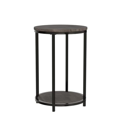 Image of NSdirect Round Side Table,16in Rustic Wooden End Table Surface Top & Sturdy Metal Legs Nightstand for Living Room Bedroom Farmhouse Sofa Table with Storage Open Shelf,Light Walnut