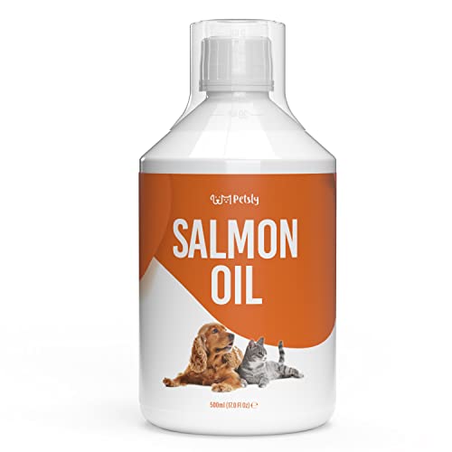 Petsly Aceite de Salmon Perros y Gatos 100% Puro - Aceite Salmon Perro con Omega 3, 6 y 9 - Aceite de Salmón para Perros con Vitaminas - Favorece la Salud de la Piel, Pelo y Articulaciones (500ml)