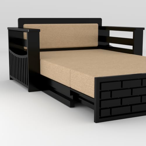 Image of Solid Sheesham Wood Sofa Cums Bed with Mattress & Storage | Rosewood Convertible Sofa Bed for Living Room & Bedroom (E-Walnut, 2 Seater)