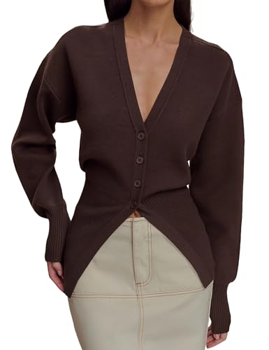 Cardigan Sweater for Women Oversized Deep V Neck Button Front Cardigan Fall Trendy Outfits