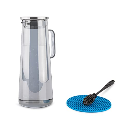 BIGHIPPY Botella De Agua De Vidrio De 1,8L | Hervidor De Café, Leche Y Zumo | Botella De Agua De Vidrio Con Tapa | Jarra De Cristal Utilizable En FríO Y En Caliente(Gunmetal) Cover
