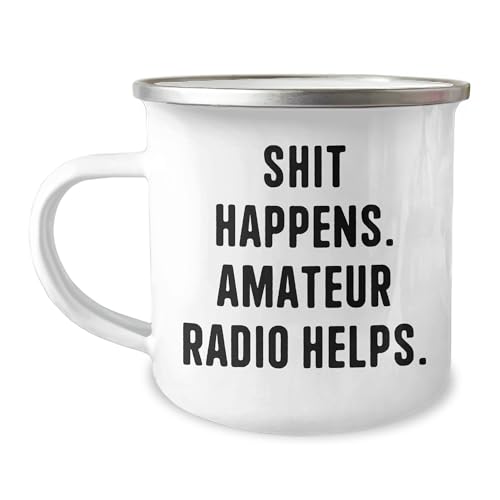 Amateur Radio Enthusiast Funny Gifts: Shit Happens But Amateur Radio Helps - 12oz Stainless Steel Camping Mug for Valentine's Unique Gifts for Him Her