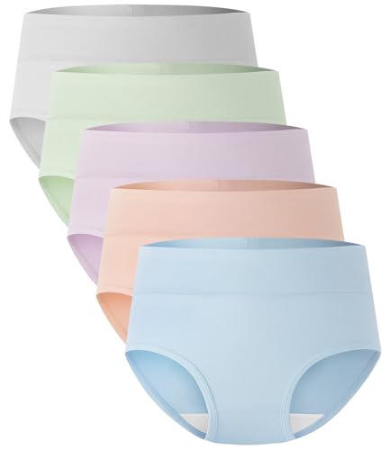 BAMBOO COOL Women's Underwear High Waisted Briefs Full Coverage Soft and Breathable Panties, 5-Pack