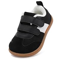 STQ KIDS Toddler Fur Lined Wide Toe Box Shoes:Boys Barefoot Sneakers Kids Winter Shoe Non-Slip Zero Drop Toddler First Walking Sneaker Comfortable Cozy Black White Lined Toddler 7