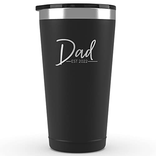 New Dad Gifts for Men - Gifts for New Dad - Dad Est. 2022 Mug - 16 oz Black Stainless Steel Tumbler w/Lid - First Time Dad Gifts - Expecting Dad Presents - Fathers Day Idea Gifts New First Time Dad