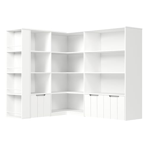 FOTOSOK Kids Bookshelf Toy Organizer with 3 Movable Drawers Corner Design