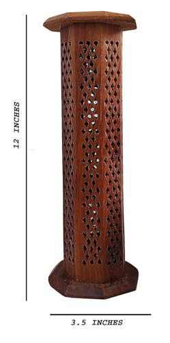 WOOD ART STORE Wooden Pyramid Shape Incense Box Hoder Stand | Wooden Agarbatti Stand with ash Catcher for Home Office | Incense Sticks Holder (Tower Shape)