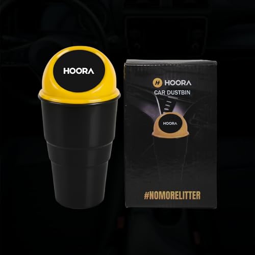 Image of HOORA Compact Car Dustbin | Mini Interior Trash Bin with One-Touch Lid | Spillproof & Leakproof | Fits Cup Holders, Door Pockets & Seat Gaps | Keeps Car Neat & Hygienic (Pack of 2)