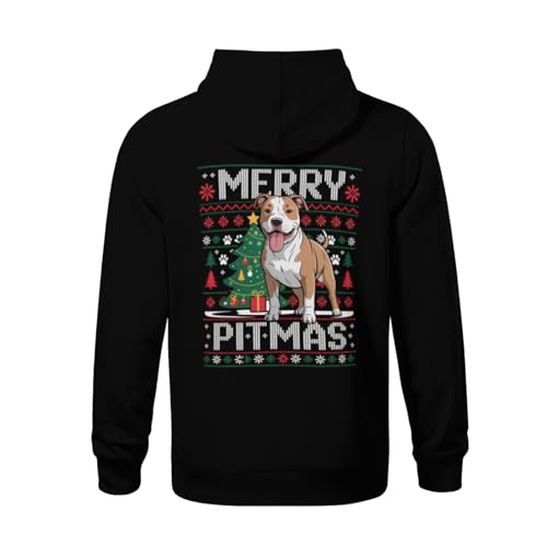 Kids Vintage Merry Pitmas Cute Pitbull Christmas Ugly Sweater Boys Girls Lightweight Kangaroo Pocket Fleece Hoodies3