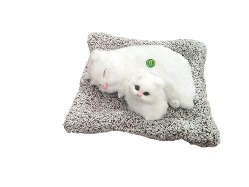Image of Realistic Sleeping Cat Plush - Mother & Kitten Set, Soft Decorative Toy for Kids, Home & Car Decor, 25 x 20 cm(Pure White)