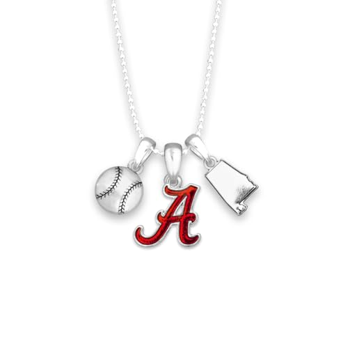 From the Heart Alabama Crimson Tide Baseball Accent Charm Team Traditions Necklace with Team Color Logo, Baseball and State Accent Charm Officially Licensed Jewelry Fan UA