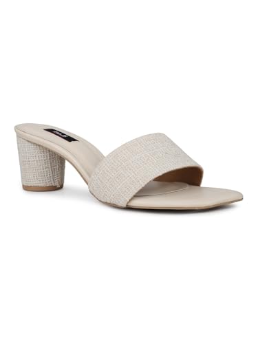 Inc.5 Women Cream Party And Club Wear Solid Square Block Mules Euro-35