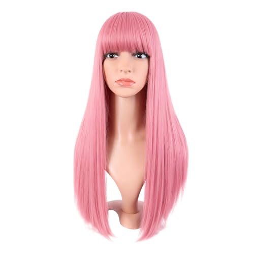 MapofBeauty 24 Inch/60 cm Long Straight Synthetic Hair Heat Resistant Party Cosplay Wig (Light Pink)