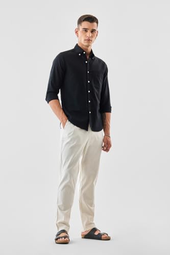 Image of SNITCH Men Trousers | Slim Fit Mid Rise Solid Design | Rayon Blend with Medium Stretch & Smooth Texture | Button & Zip Closure for Casual & Office Wear