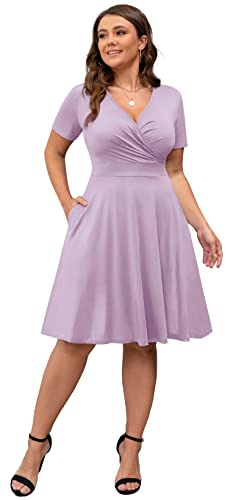 Image of POSESHE Womens Plus Size Dresses Sleeveless Wrap V-Neck Sundress Casual Summer Wedding Guest Cocktail Dress with Pockets