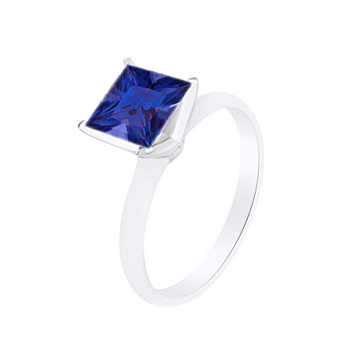 AFFY Princess Cut Simulated Sapphire Solitaire Engagement Ring 14k Gold Over Sterling Silver